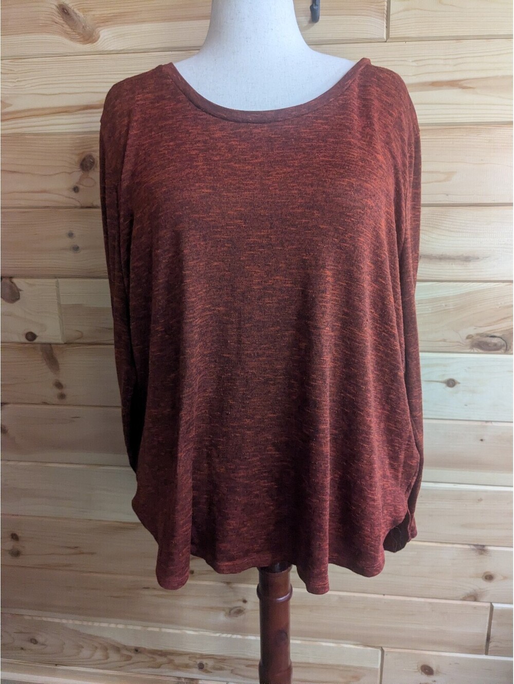 Faded Glory Women’s Rust Solid Knit Scoop Neck Long Sleeve Basic Top Plus 3XL